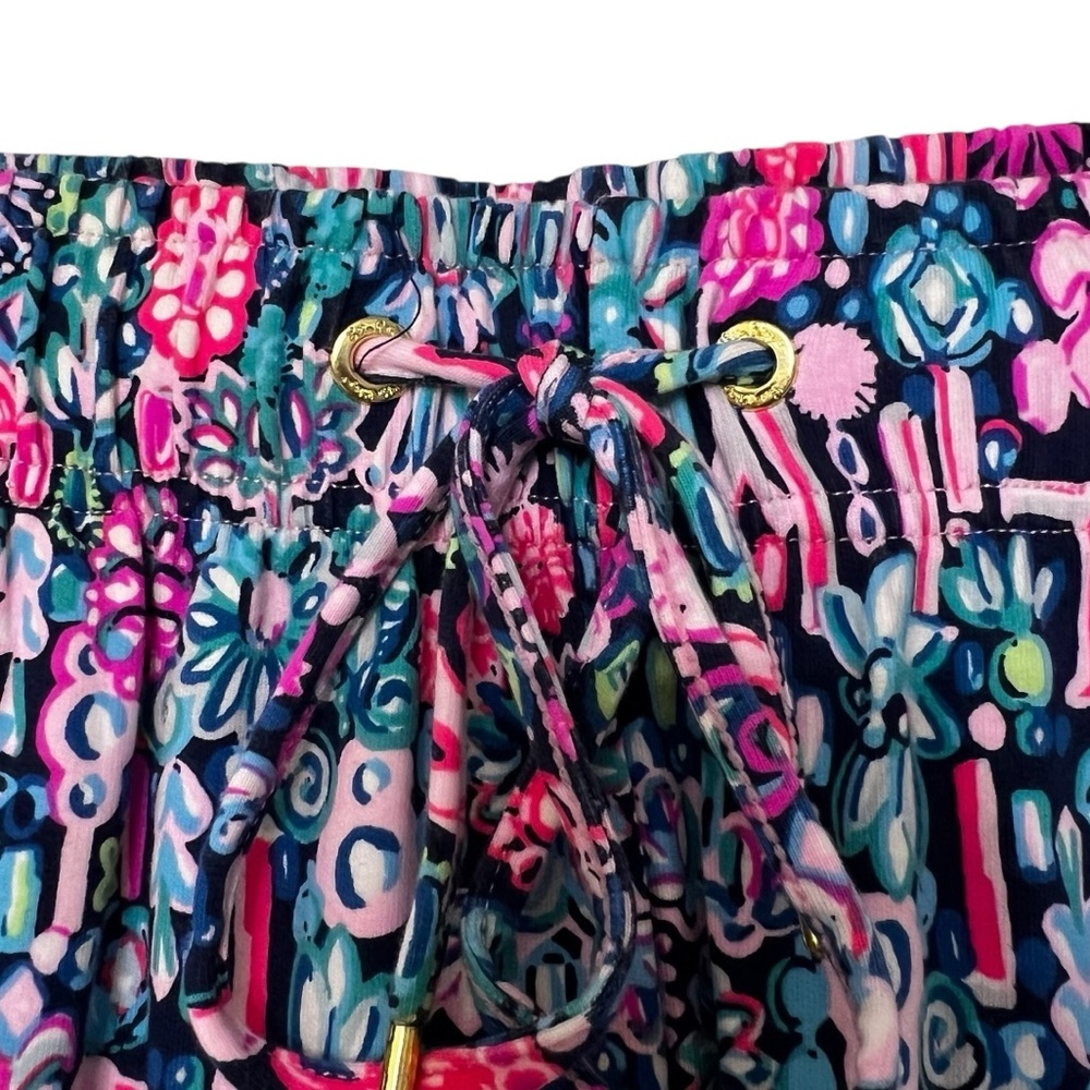 Lilly Pulitzer Emora Coastal Knit Pant Pink Navy Jewel Floral *See Measurments - Picture 3 of 5